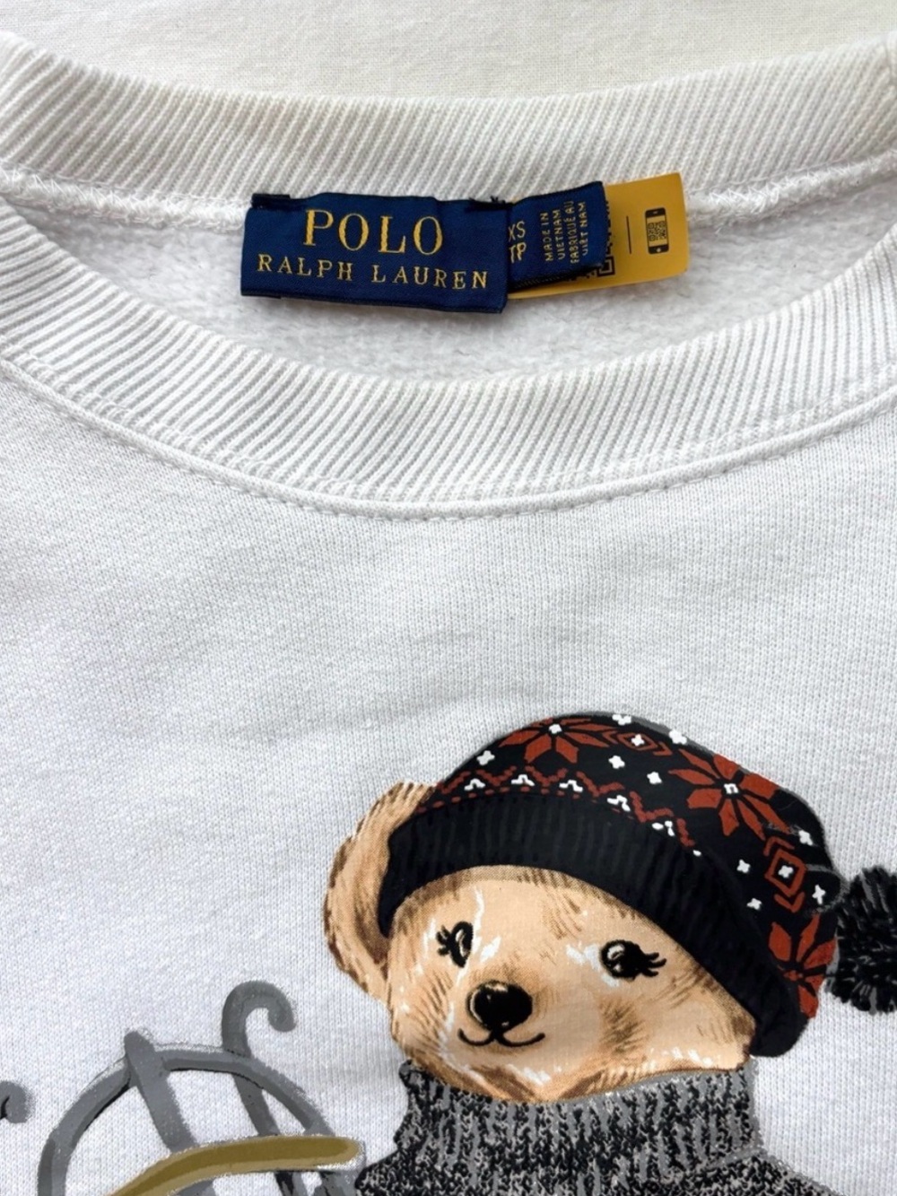 Vintage Ralph Lauren Polo Bear Sled Winter White Sweatshirt XS - Picture 6 of 9